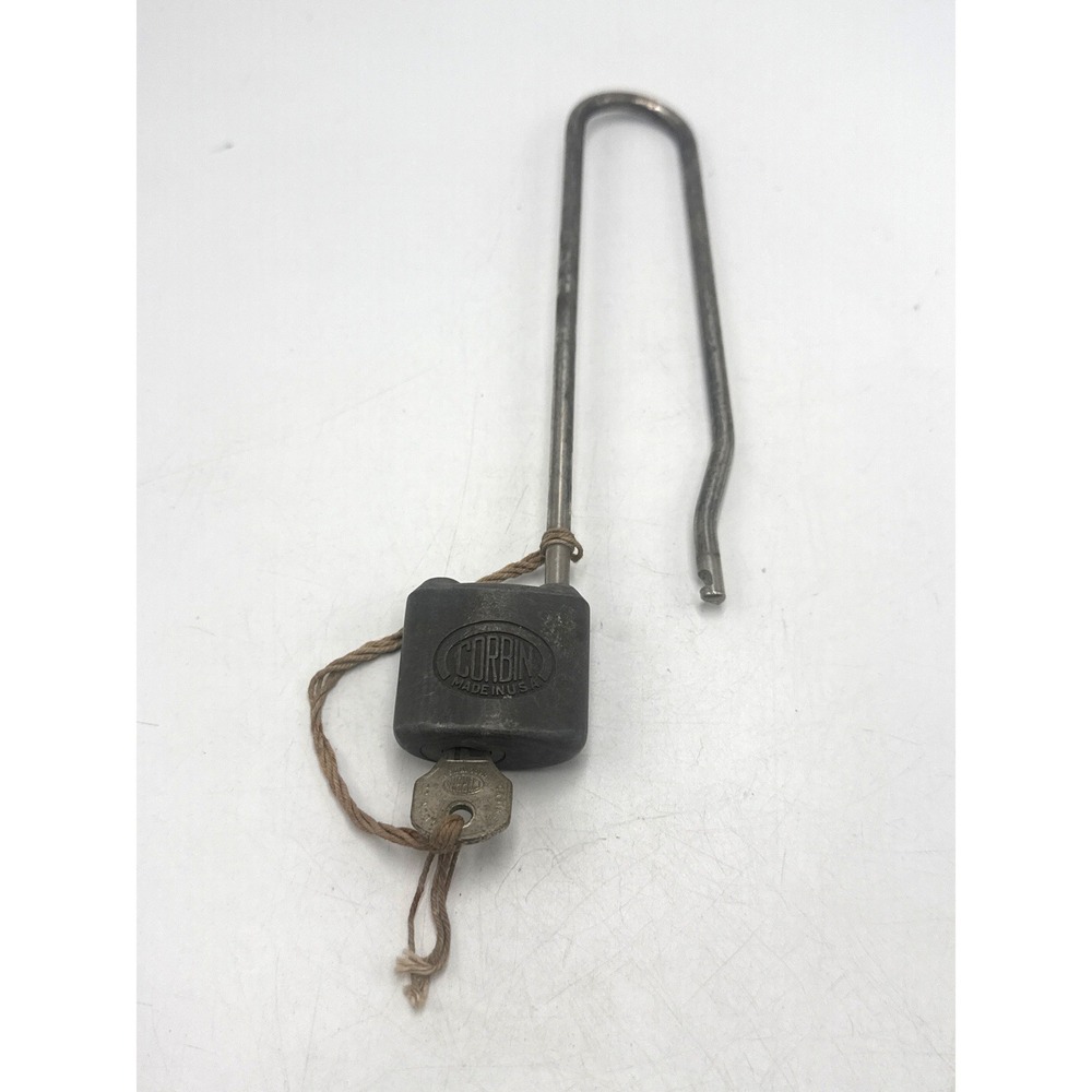 Vintage Corbin Padlock with Key Long Curved Shackle Made in USA Industrial Lock